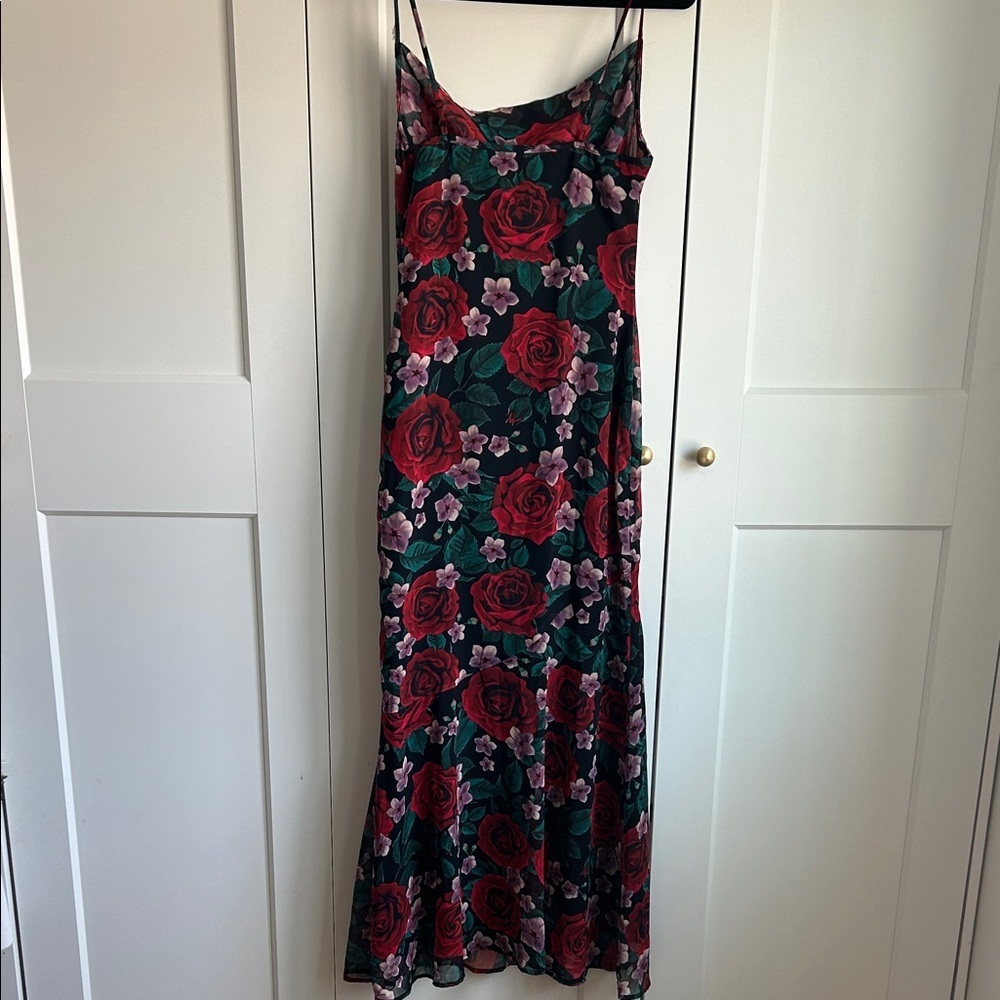 Commense Black and Red Floral Cowl Neck Maxi Dress | M - Picture 4 of 6